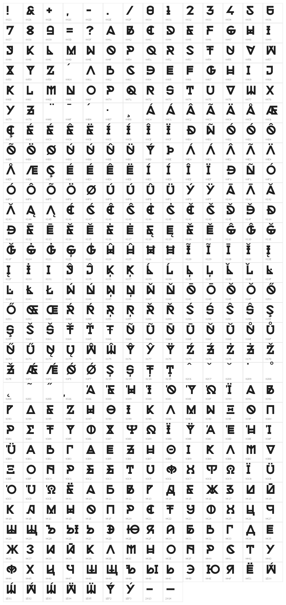 Kontanter Bold Character Map