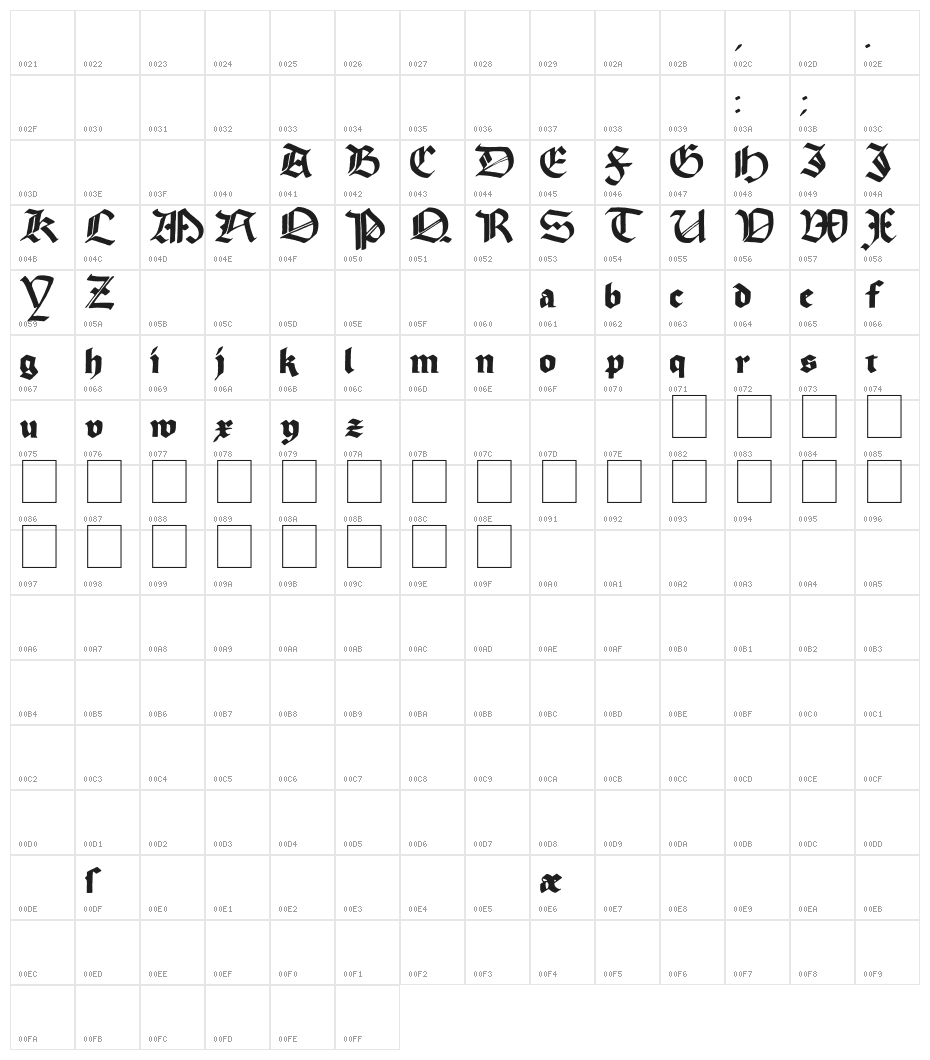 Korger Gothic Deux Character Map
