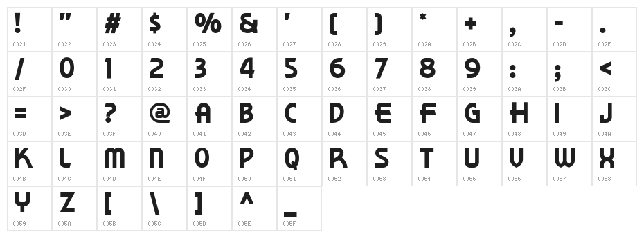 Korner Deli NF Character Map