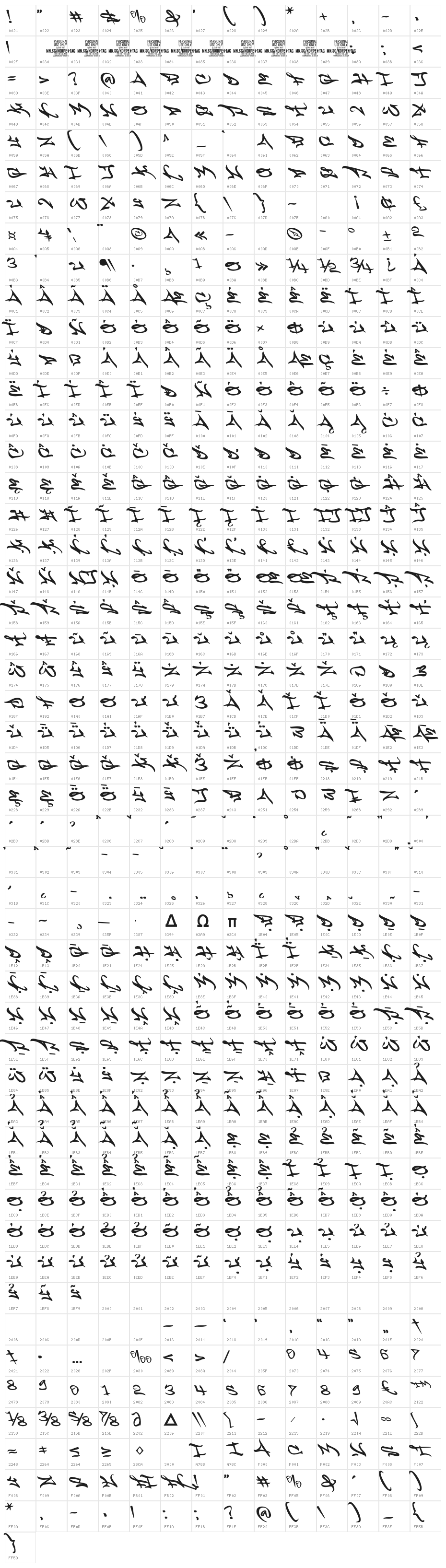 Korpen Tag PERSONAL USE Regular Character Map