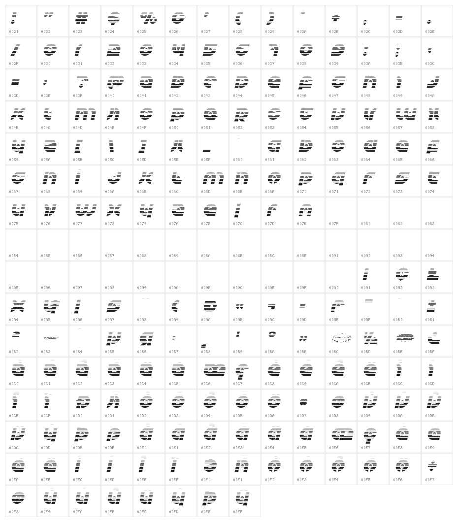 Kovacs Spot Gradient Italic Character Map