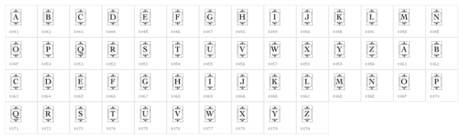 KR Deco Caps One Character Map