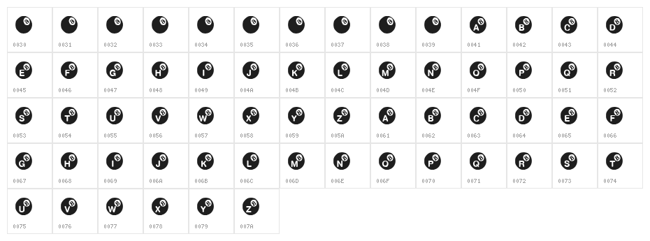 KR Eight Ball Character Map