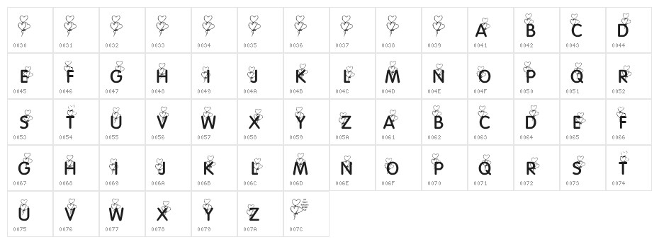 KR Heart Balloons Character Map