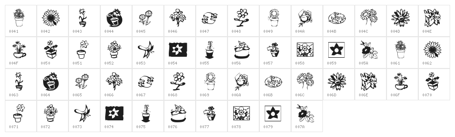 KR Kat's Flowers 3 Character Map