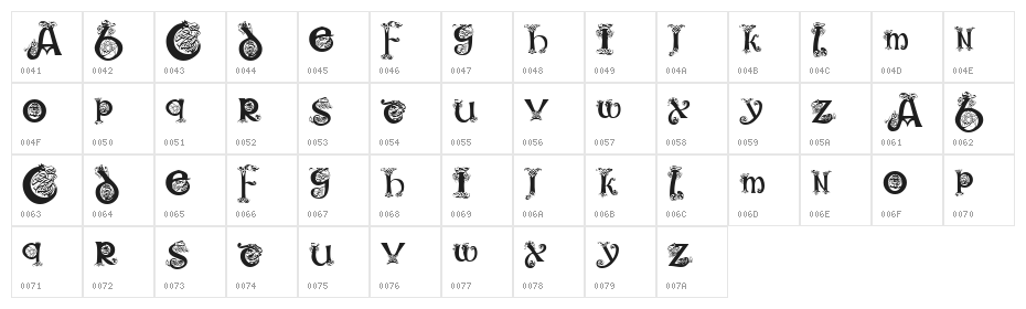 KR Keltic One Character Map
