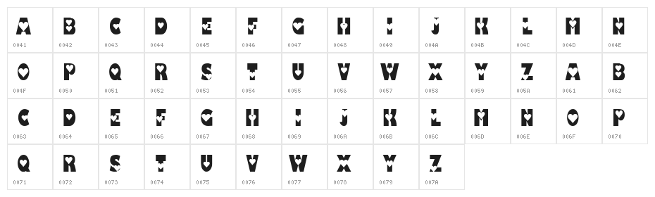 KR Love Letters Character Map