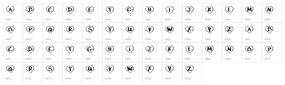 KR Paper Hearts Character Map