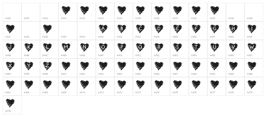 KR Scribble Heart Character Map