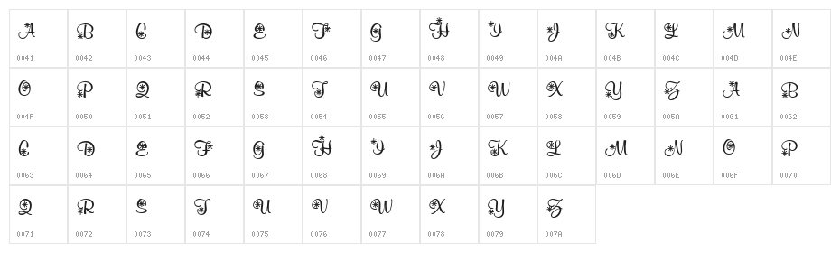 KR Snowflake 2 Character Map