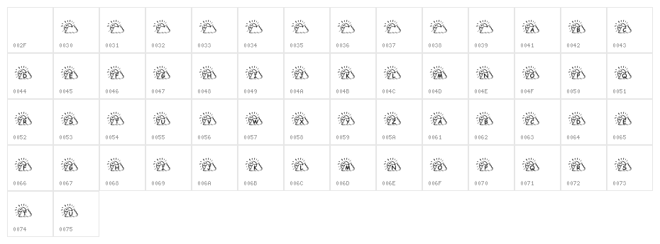 KR Sunny Days Character Map
