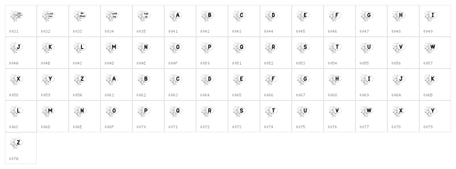 KR Valentine Kat Character Map