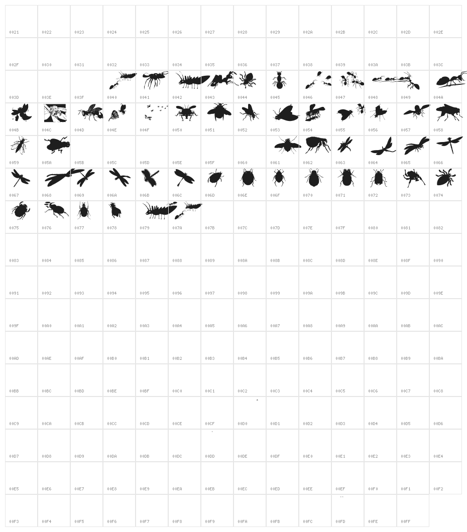 Krabbeltiere Character Map