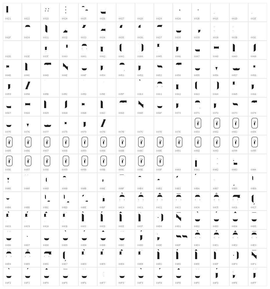 KraitFill-Regular Character Map
