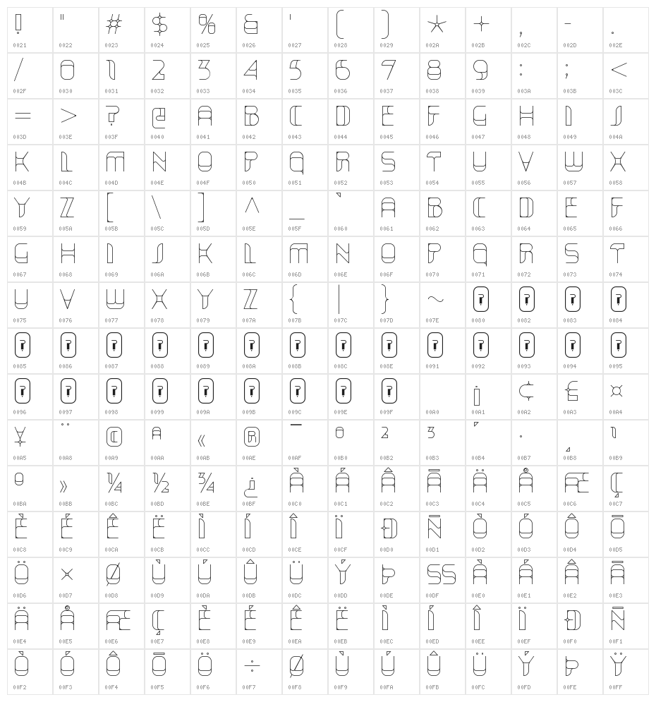 KraitHollow-Regular Character Map