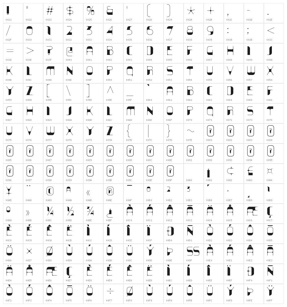 KraitSolid-Regular Character Map