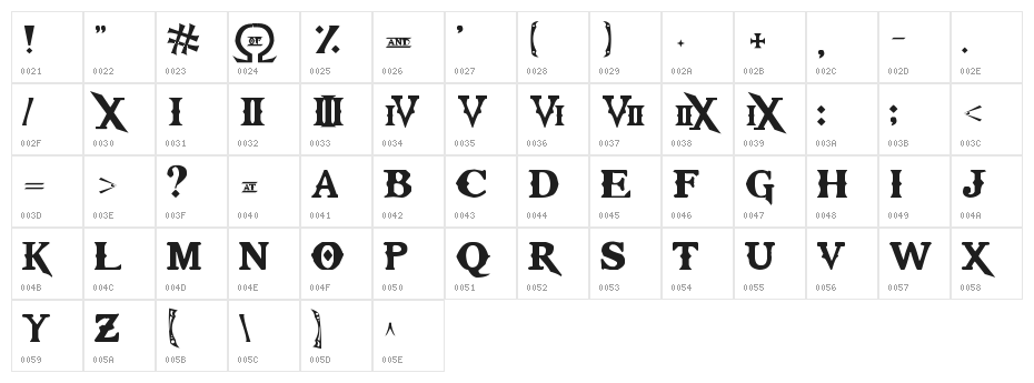 Kratos TrueType - GOD $ WAR Character Map