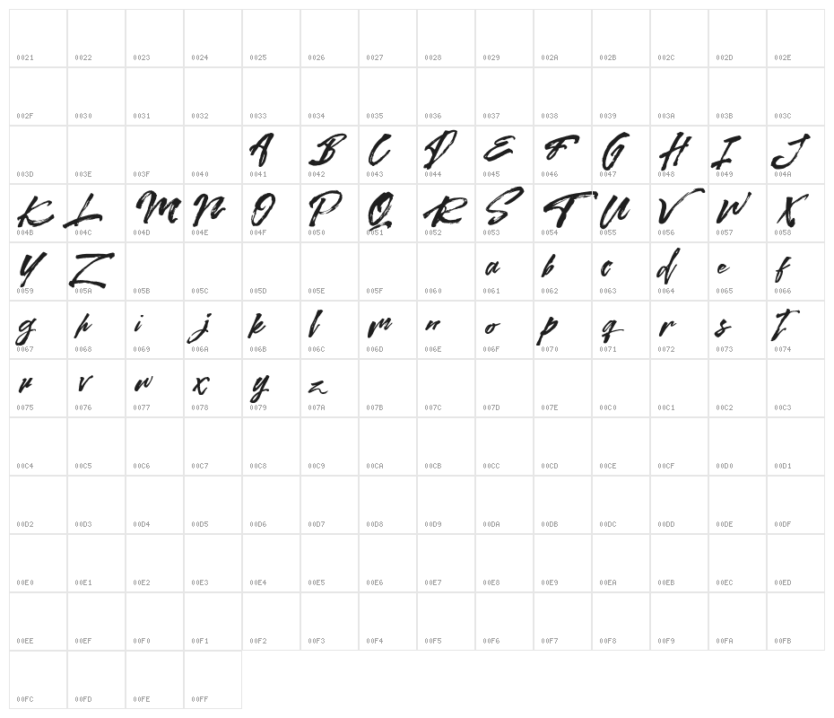 Kreakers Brush Character Map