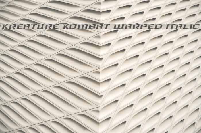 Kreature Kombat Warped Italic Font examples