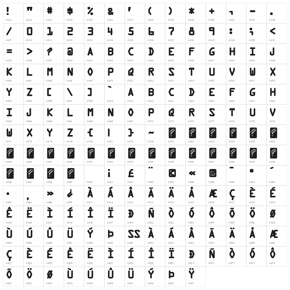 KreditBack-Regular Character Map