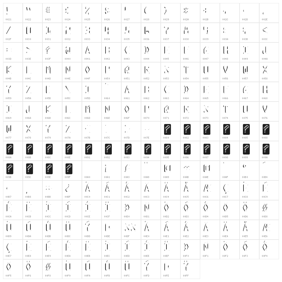 KreditShine-Regular Character Map