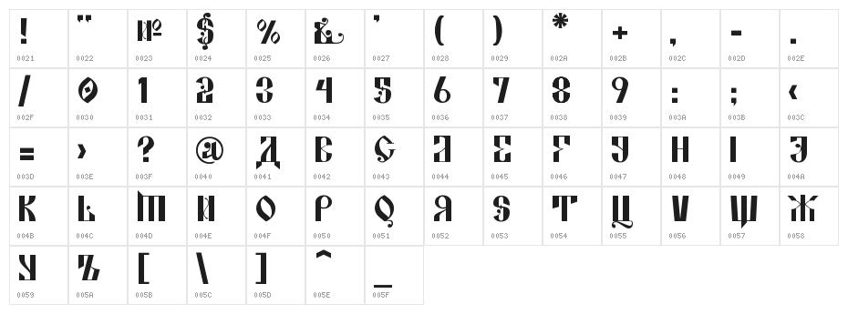 Kremlin Alexander Bold Character Map