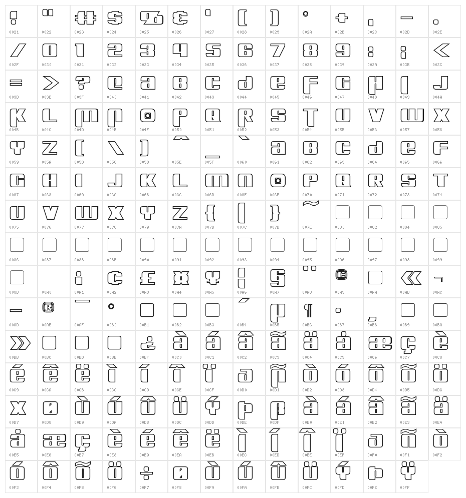 Kreon Outline Character Map