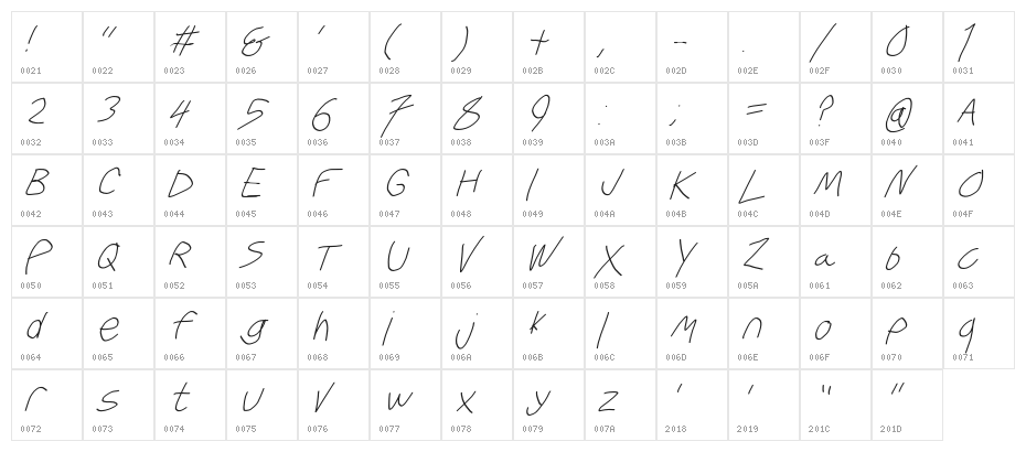 Krieg Font Oblique Character Map