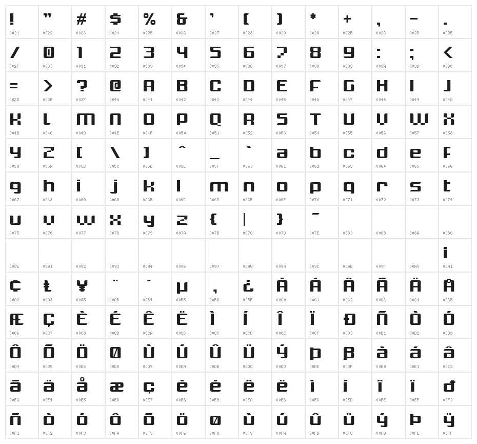 Krunch Bold Character Map