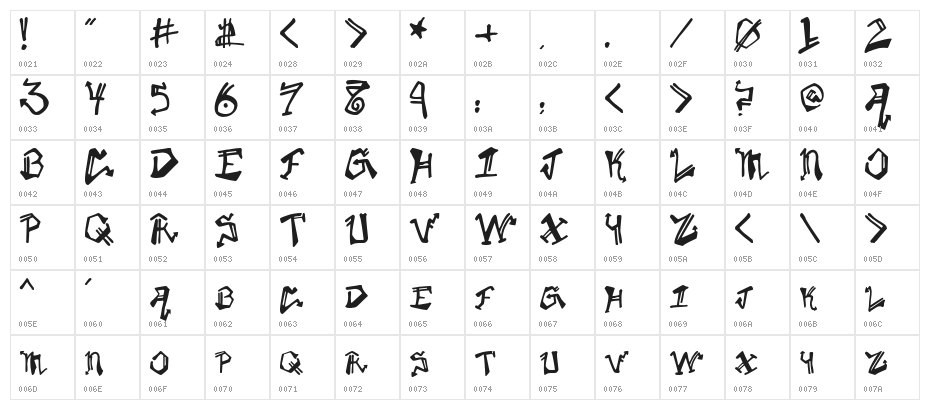Krylon Gothic Character Map