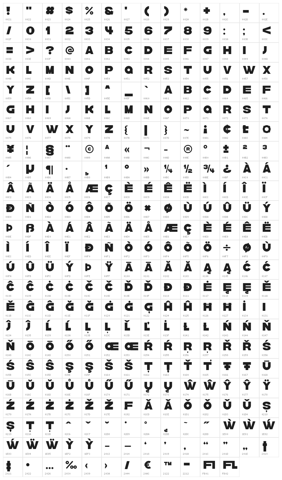 krown Bold Character Map