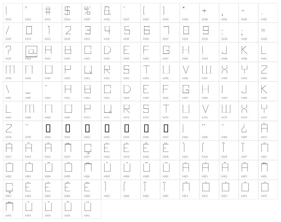 Kubus Thin Character Map