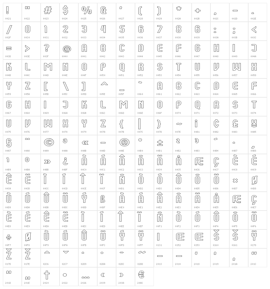Kumba Outline Expanded Character Map