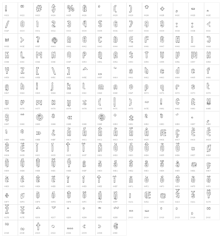 Kumba Scrawl Outline Character Map