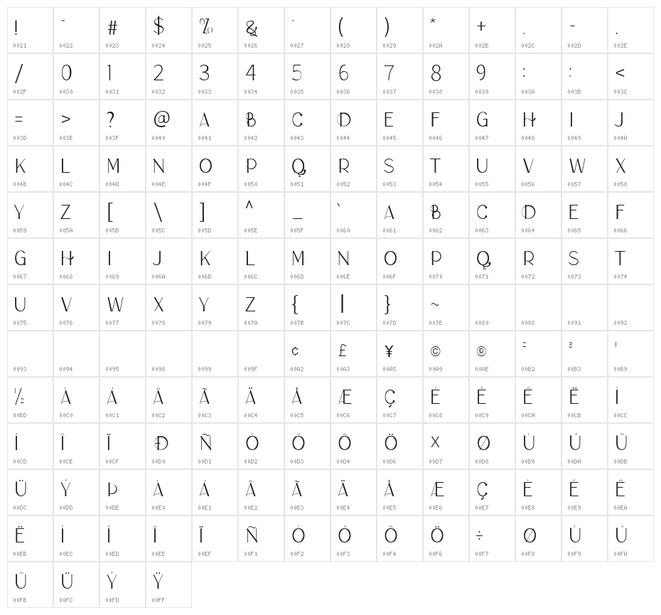 LAMORA Regular Character Map