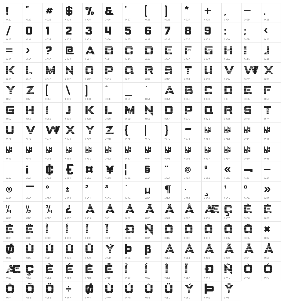 LANDEPZ GLITCH Character Map