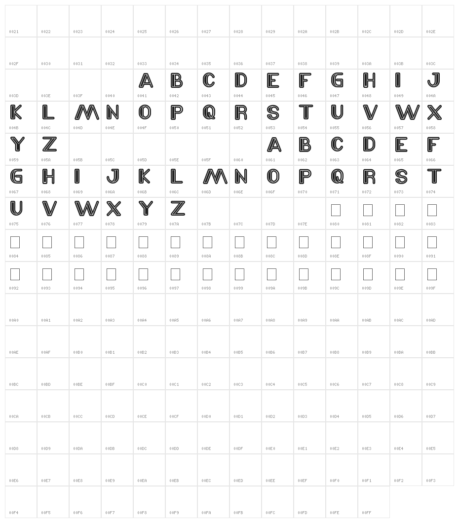 LASER GUN Character Map
