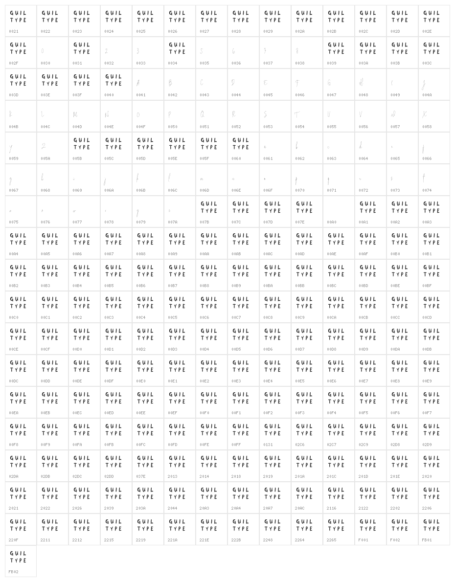 La Angelina Character Map
