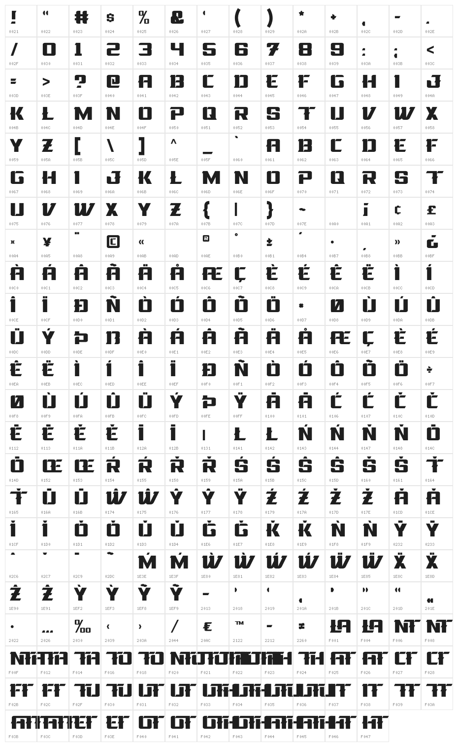 La Oriental Bold Character Map