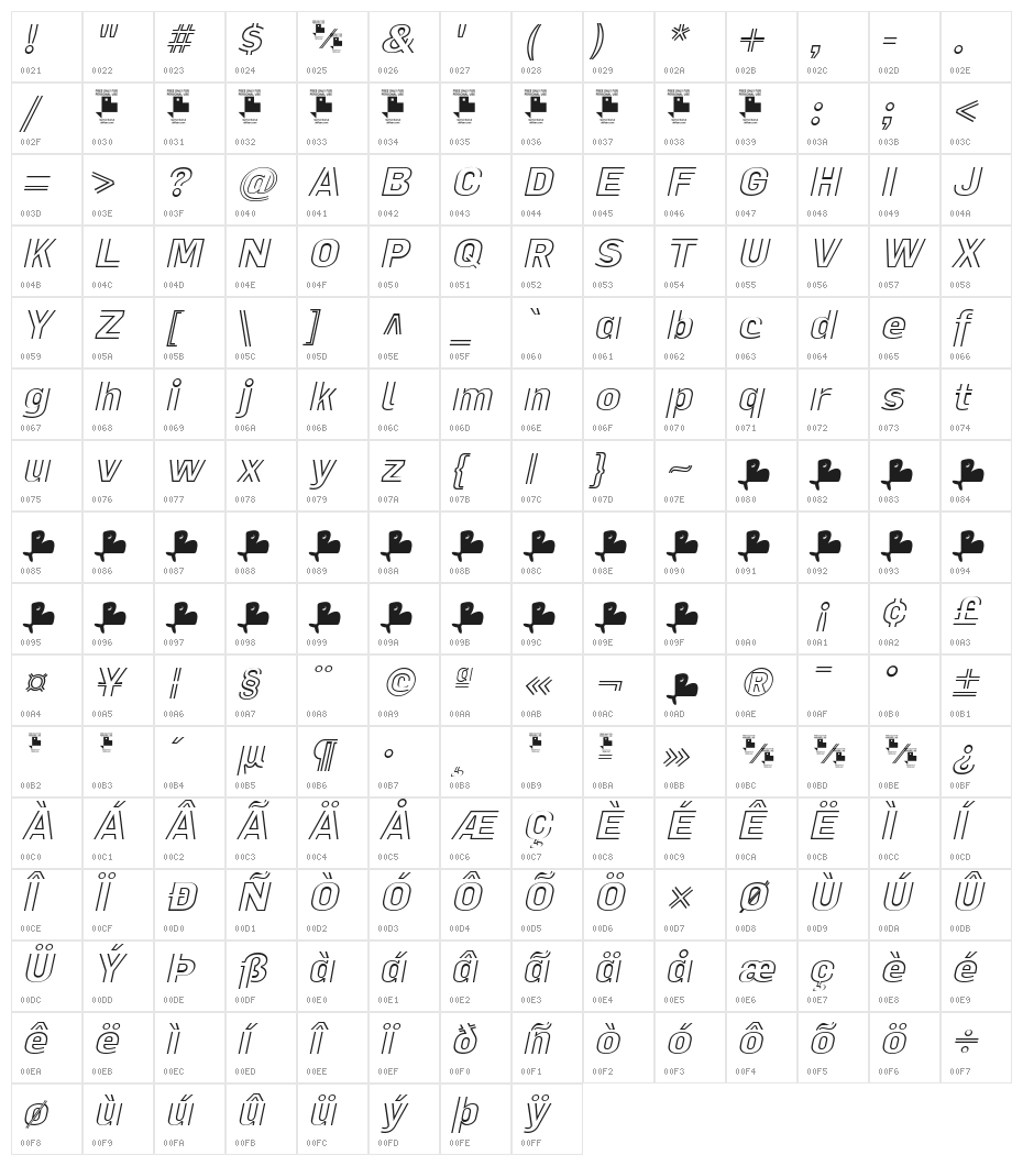 La Pejina Italic FFP Italic Character Map