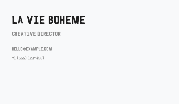 La Vie Boheme Business Card