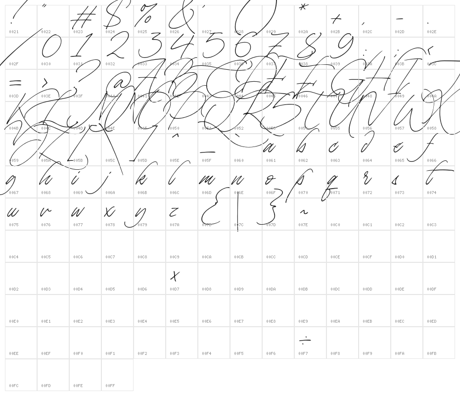 LaMonte-Regular Character Map