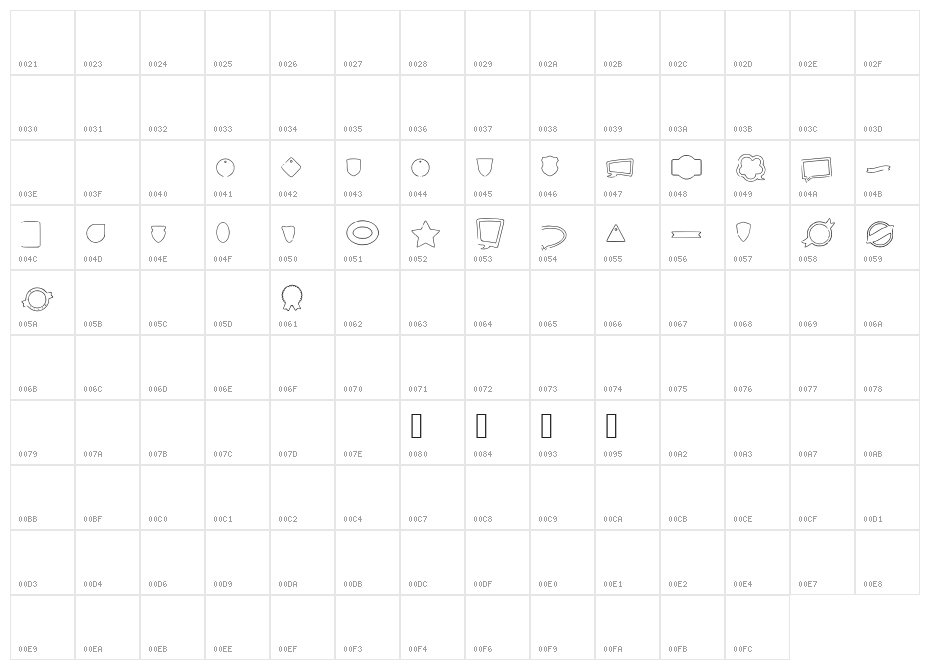 Labels Outline Character Map