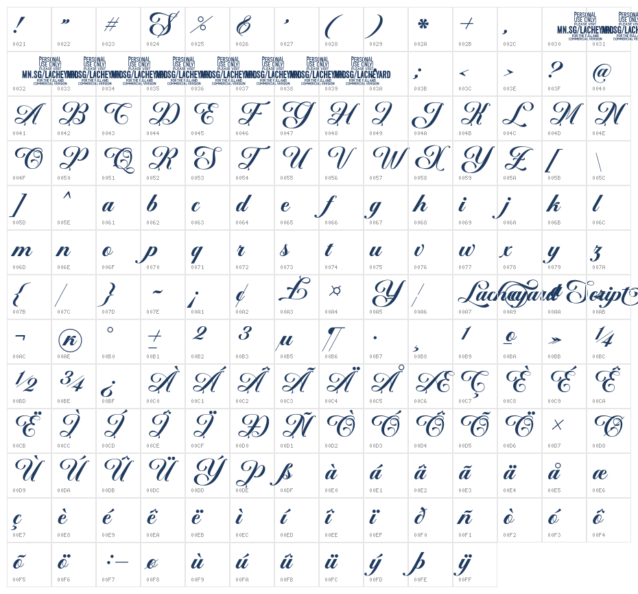 Lacheyard Script PERSONAL USE Regular Character Map