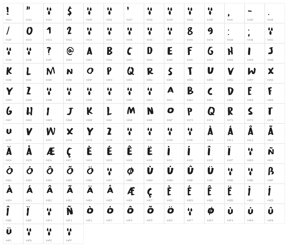 Lachrymose DEMO Regular Character Map