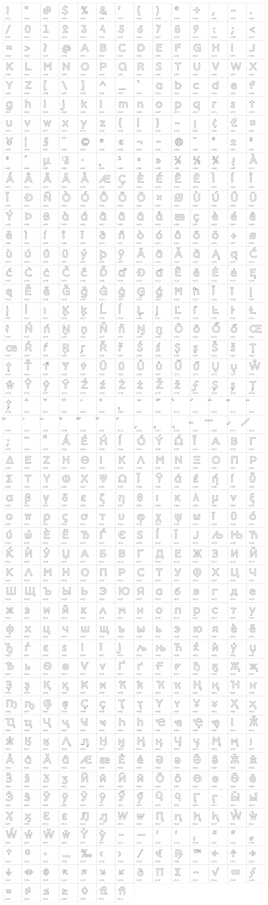 Lack Line Regular Character Map