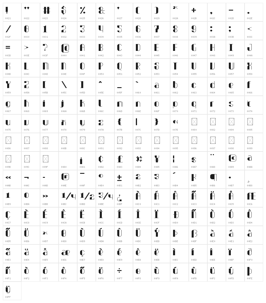 Laconica Regular Character Map