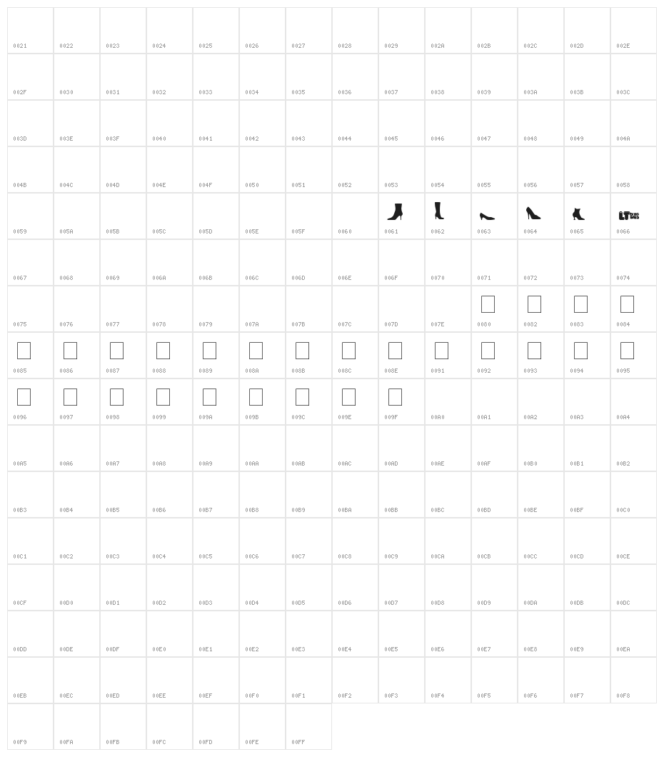 Lady Footwear LT Character Map