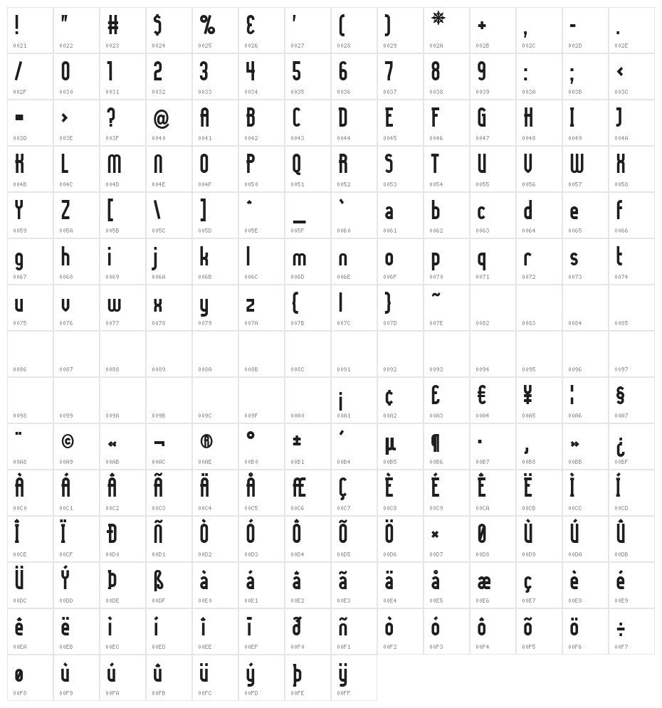 Lady Ice Bold Character Map