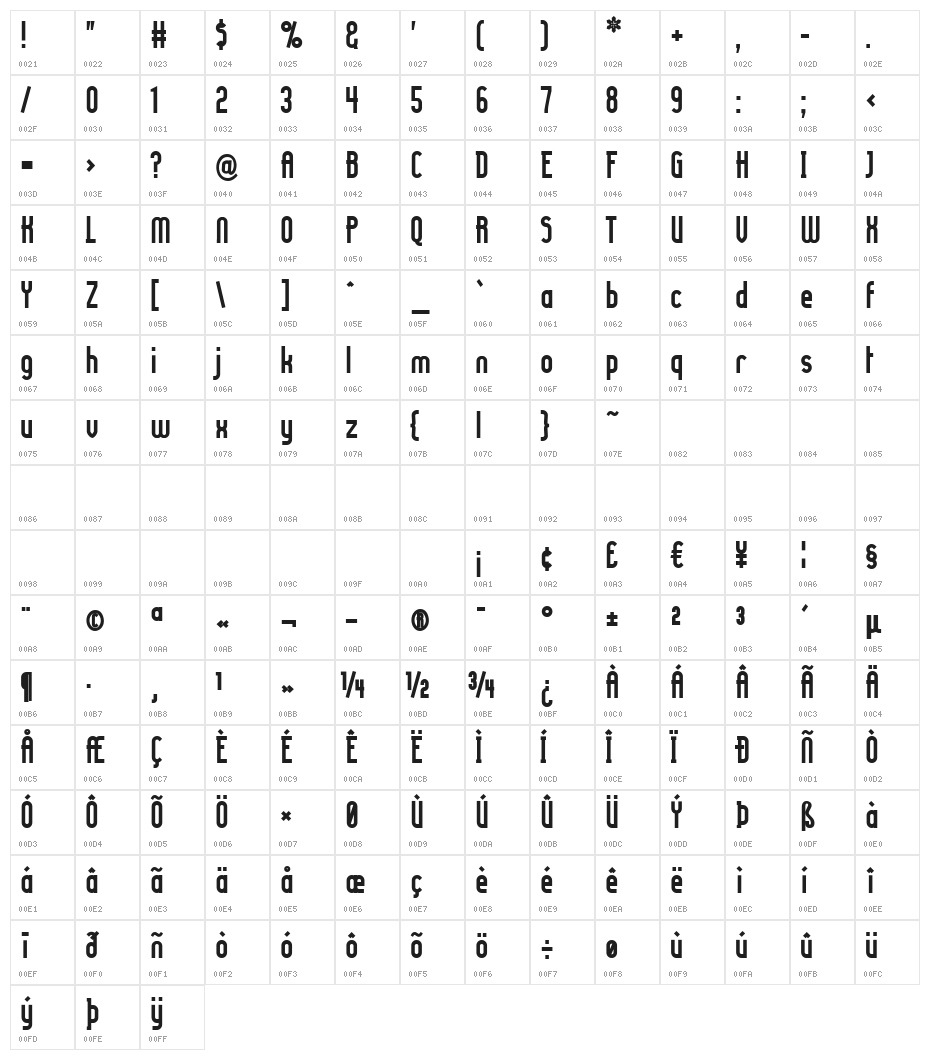 Lady Ice Revisited Bold Character Map